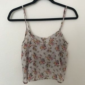 Delicate sheer chiffon floral crop tank